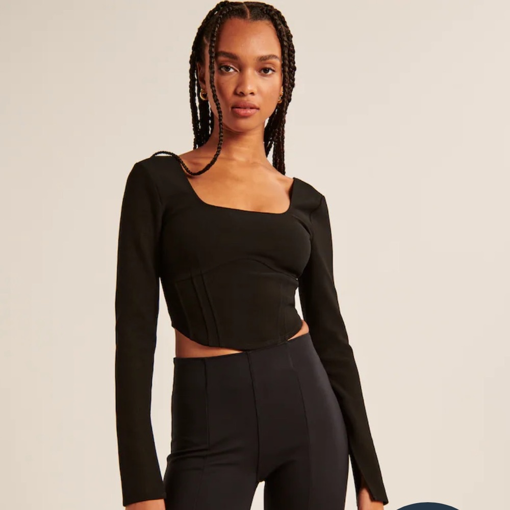 Abercrombie & Fitch Black Square Neck Elegant Long Sleeve Top, size M